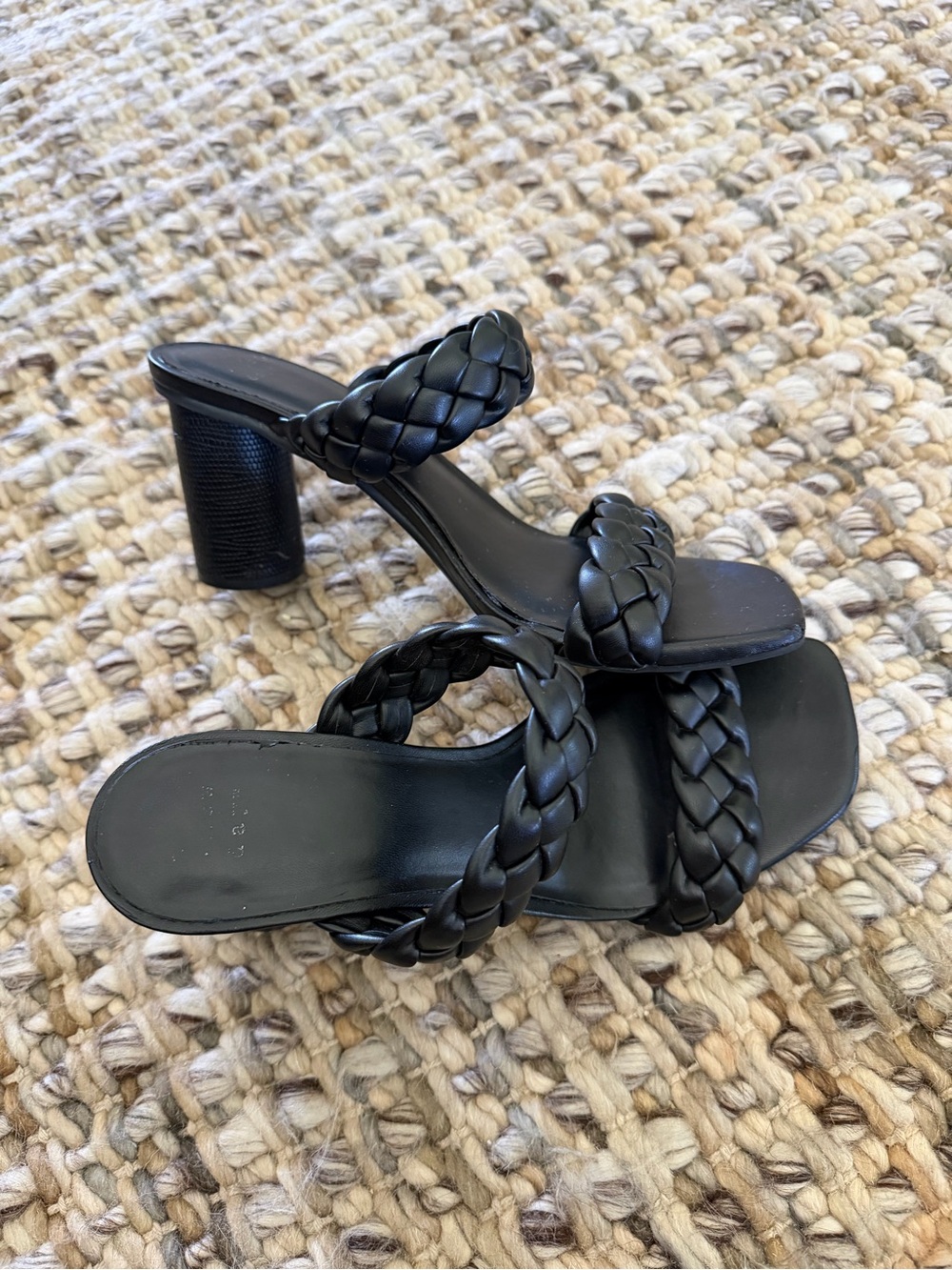 a new day Black Braided Strap Block Heel Sandals